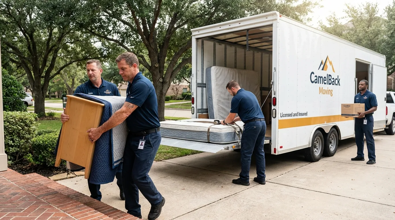 Crew loading residential truck for cross-state move from Lyons, KS