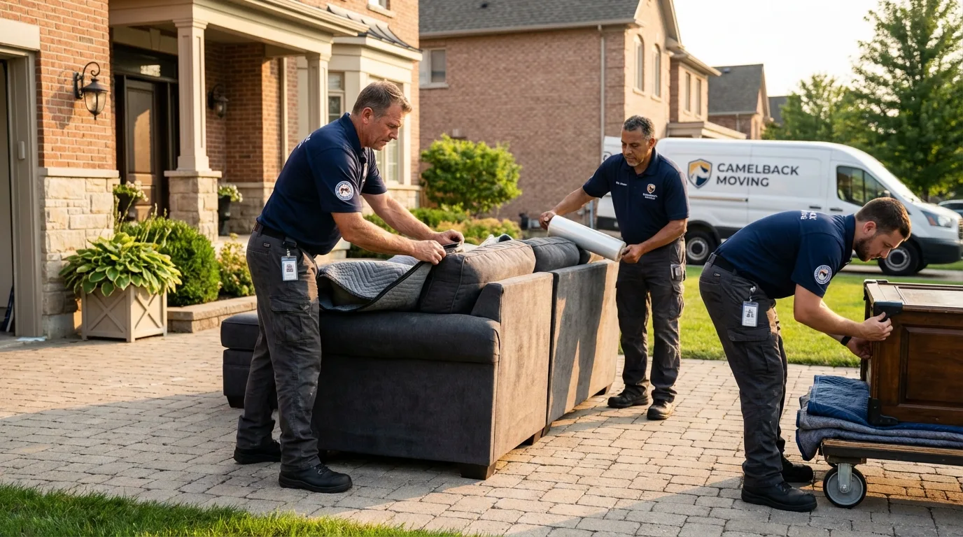 Large estate moving crew wrapping furniture in Lyons, KS