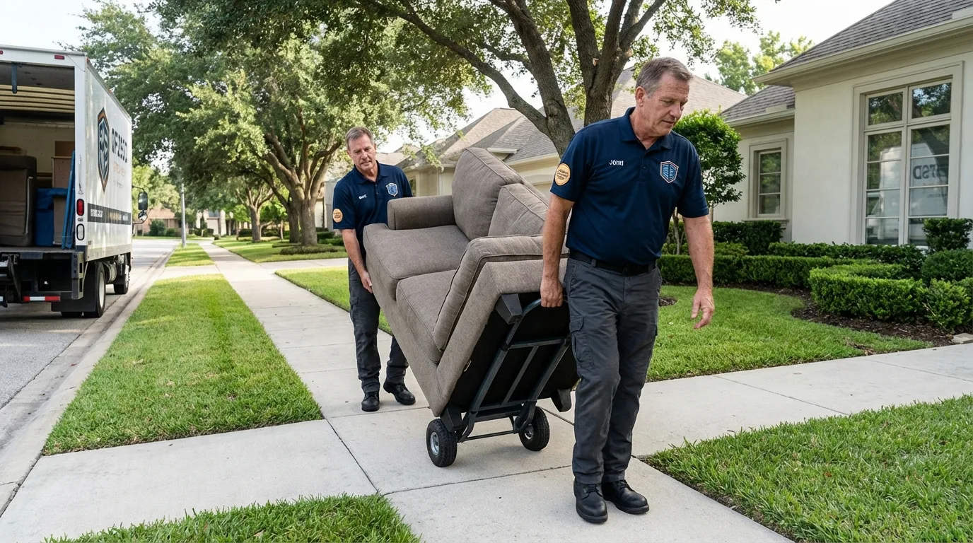 Local residential moving crew loading furniture in Lyons, KS